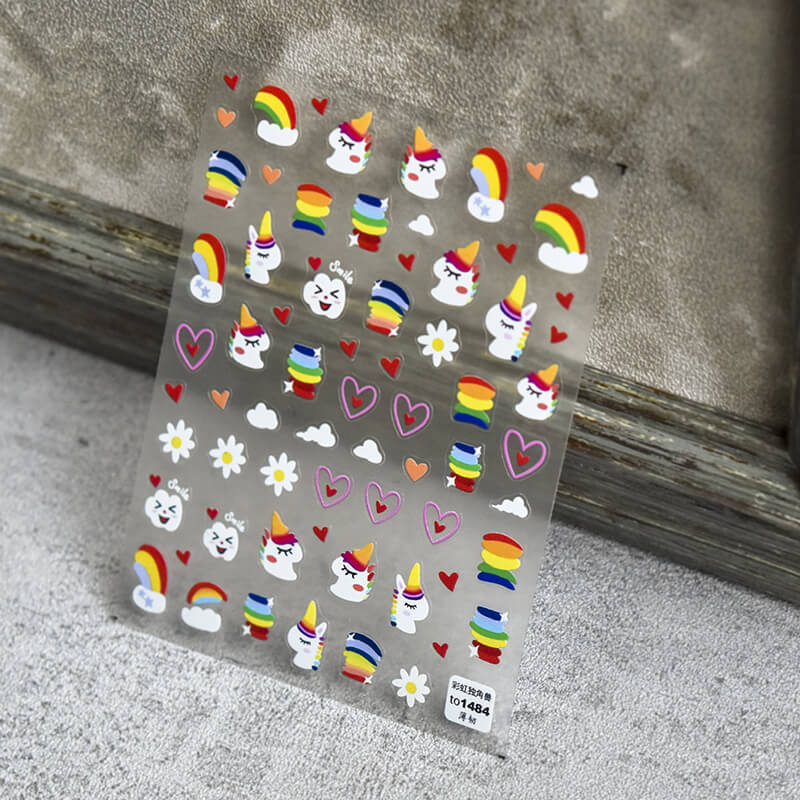 3d unicorn and rainbow nail sticker