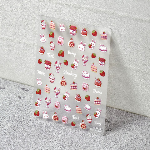 3d cute rabbit and straberry nail sticker
