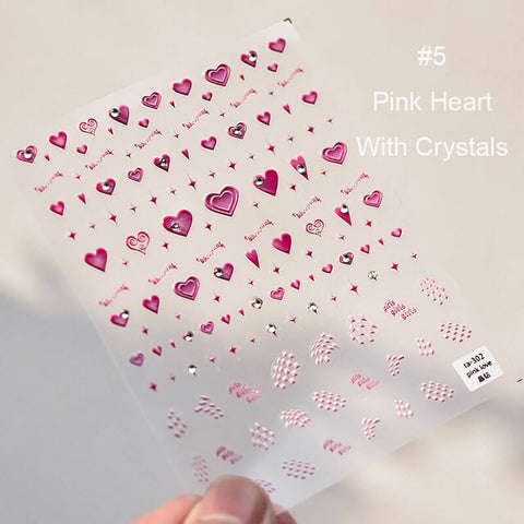 pink heart nail stickers with crystals