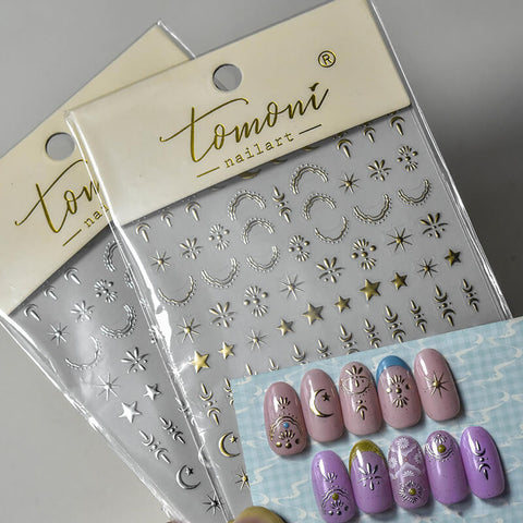 gold and silver moon and star nail stickers
