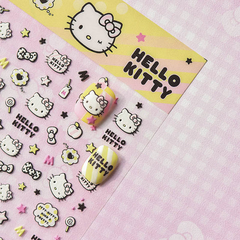Hello Kitty Nail Art: Cute Hello Kitty face with a heart-shaped bow