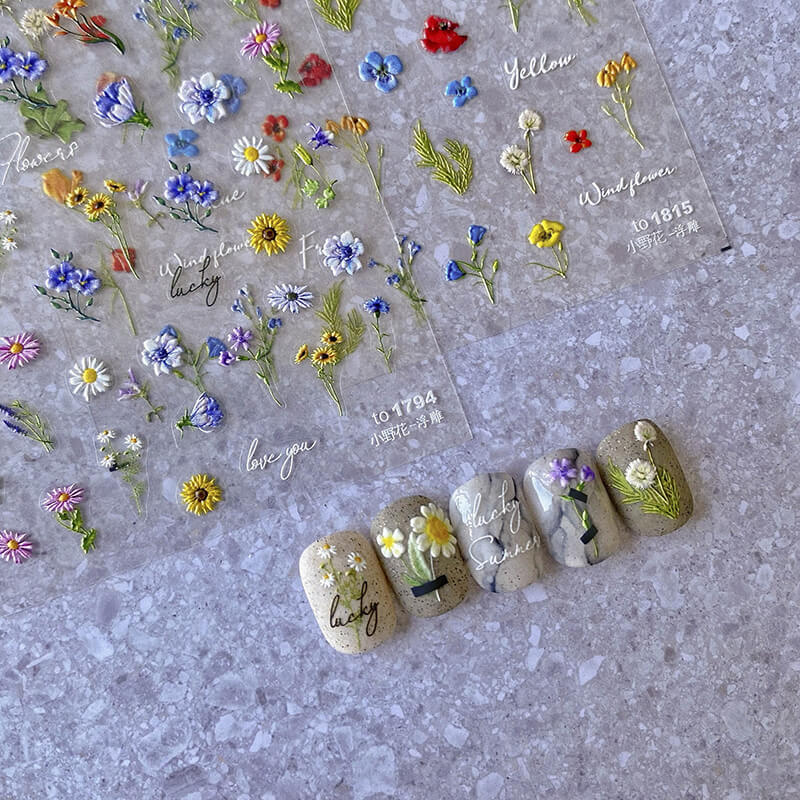 colorful spring flower nail stickers