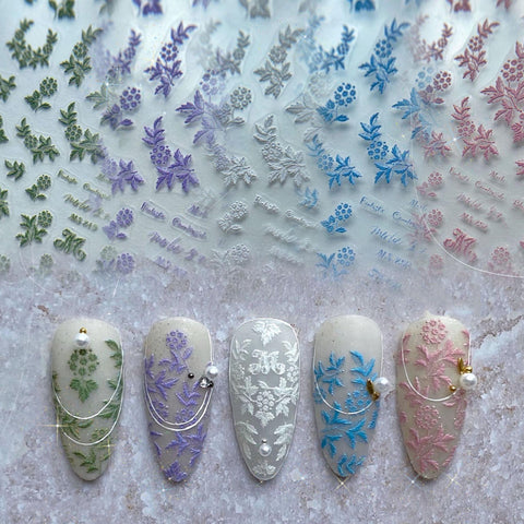 Embossed Flower Nail Stickers - Assorted Colors - MS244