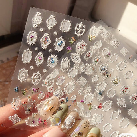 Lace Frame nail stickers with flowers