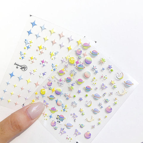 planet and stars nail stickers