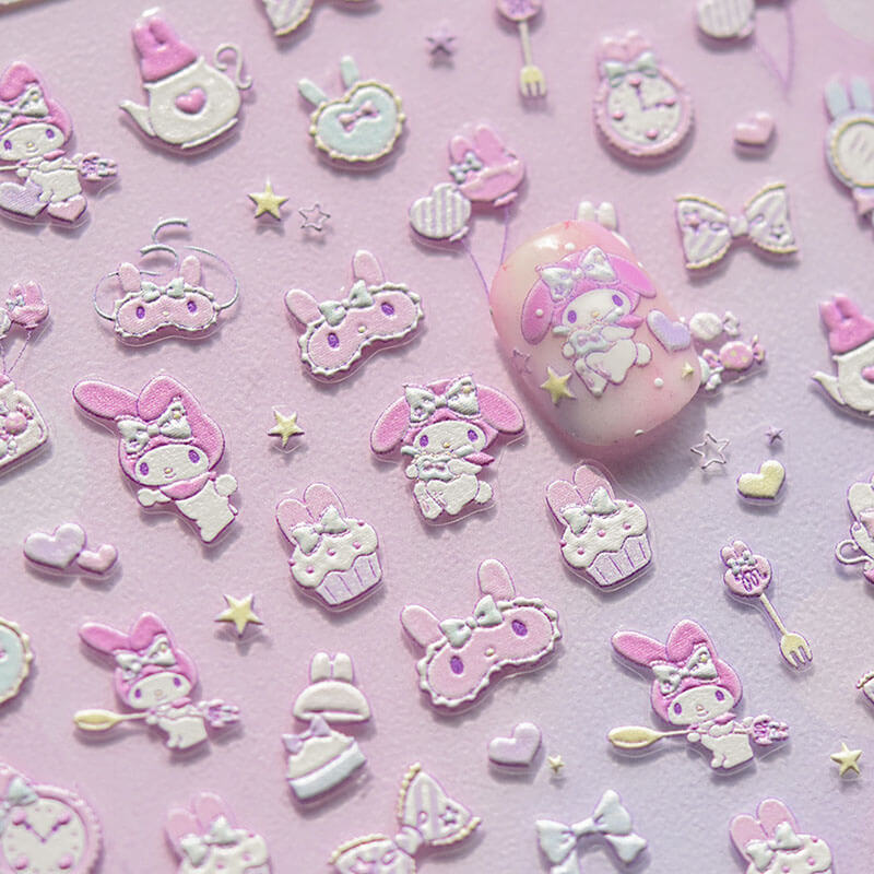 My Melody Nail Stickers with Cute Bowknots - Adorable Sanrio design