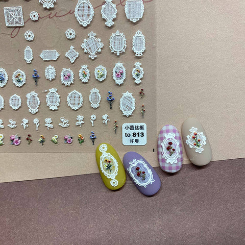 lace flower frame nail stickers