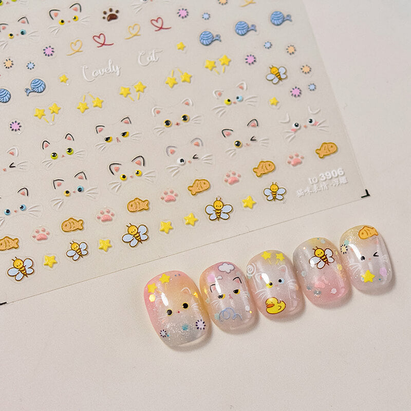 Adorable cat emoji nail sticker with smiling face design