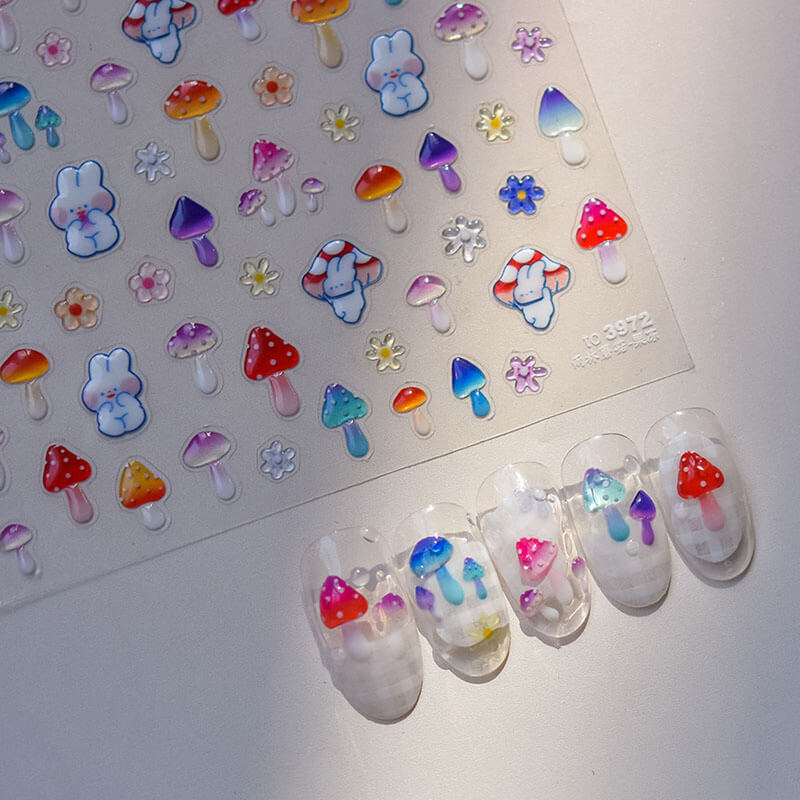 Cute Mushroom Nail Stickers - Playful jelly-like finish