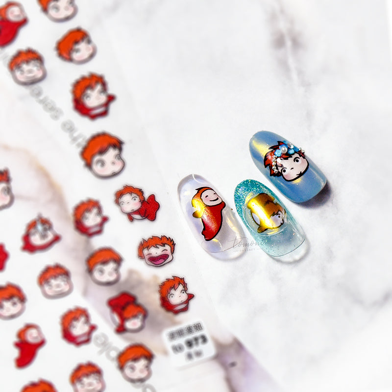 Ponyo 3D nail stickers adding depth and dimension to nail art