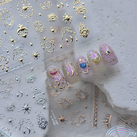 Gold and Silver Moon and Star Pattern Nail Stickers 