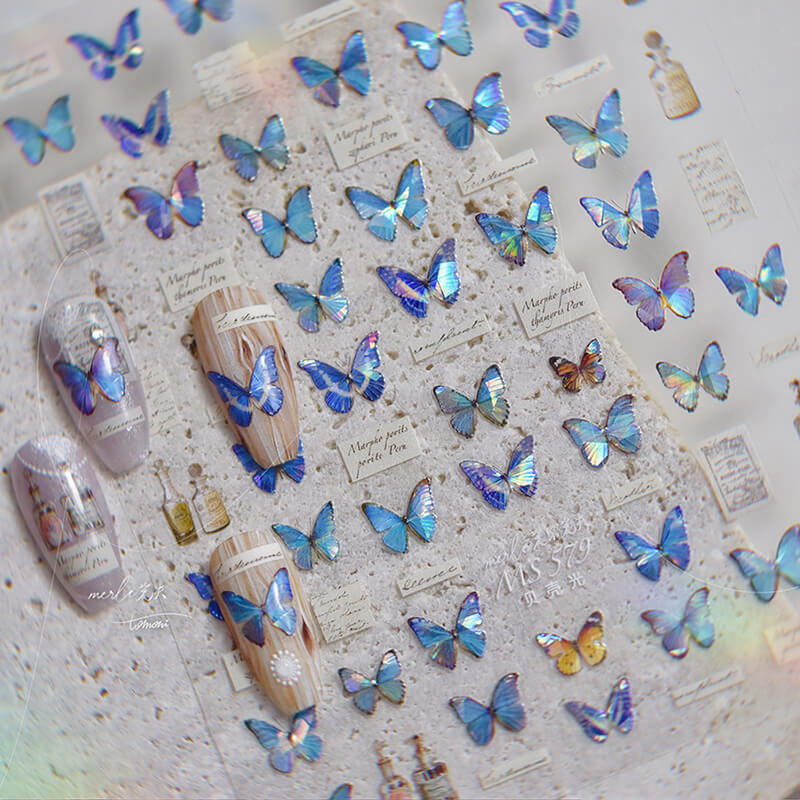 Aesthetic Blue Butterfly Nail Stickers 