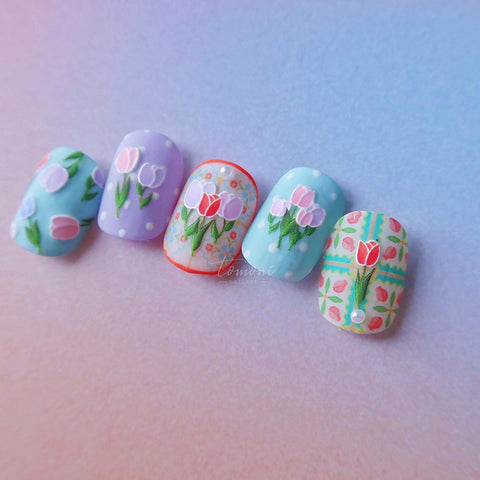 Adorable tulip nail stickers perfect for adding a pop of color to any nail design