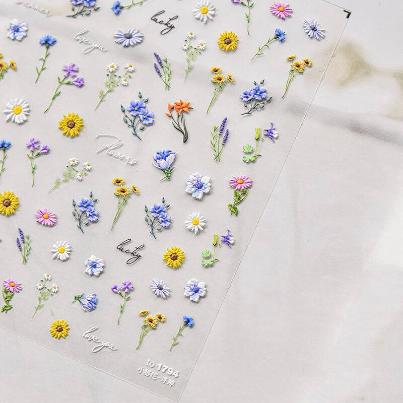 Close-up of Flower Nail Stickers - Intricate floral patterns