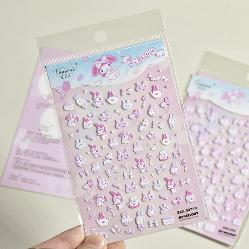 Charming My Melody Nail Stickers - Detailed bowknot accents