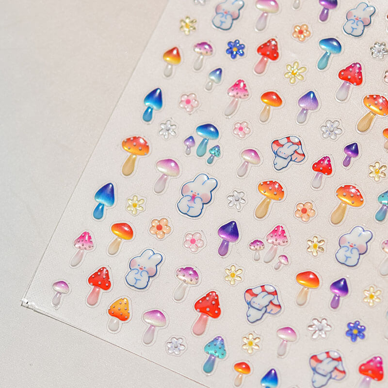 Jelly Style Cute Mushroom Nail Stickers - Adorable mushroom designs