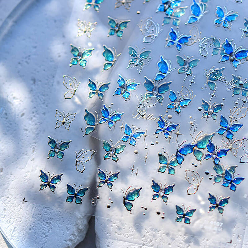 Elegant Blue Butterfly Nail Art
