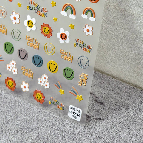 embossed smile face nail stickers