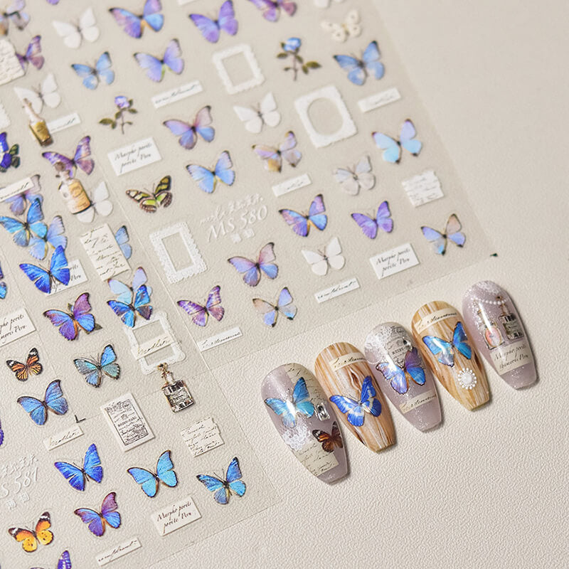 3D blue butterfly nail stickers -easily diy your nails