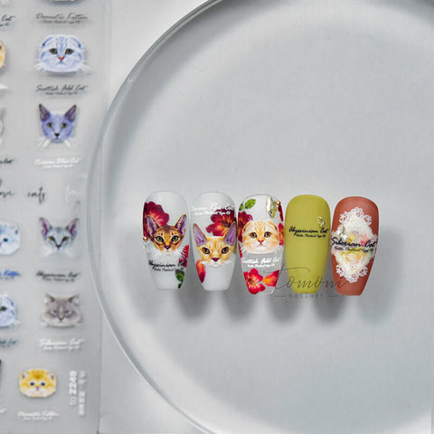 Close-up of Cat Emoji Nail Sticker Applied on Nails