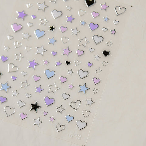 heart and star nail sticker with silver frame
