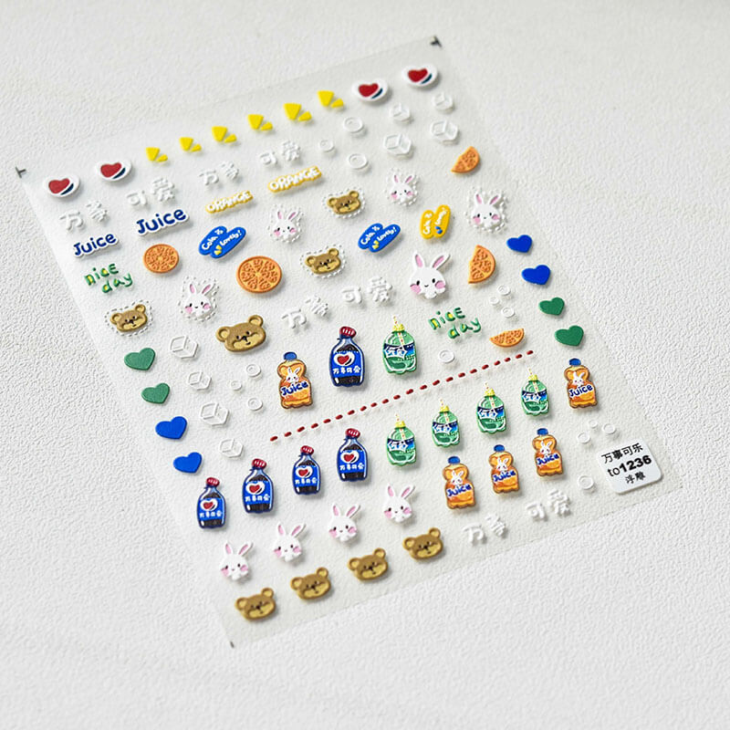 embossed cute drink nail stickers