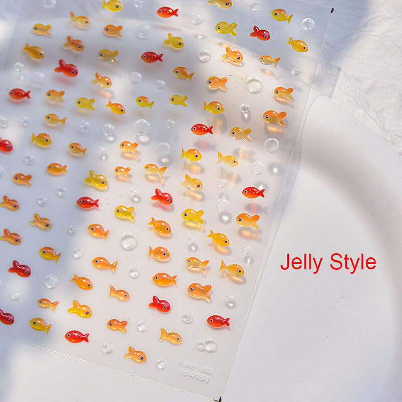 jelly style fish nail stickers, summer nail decal