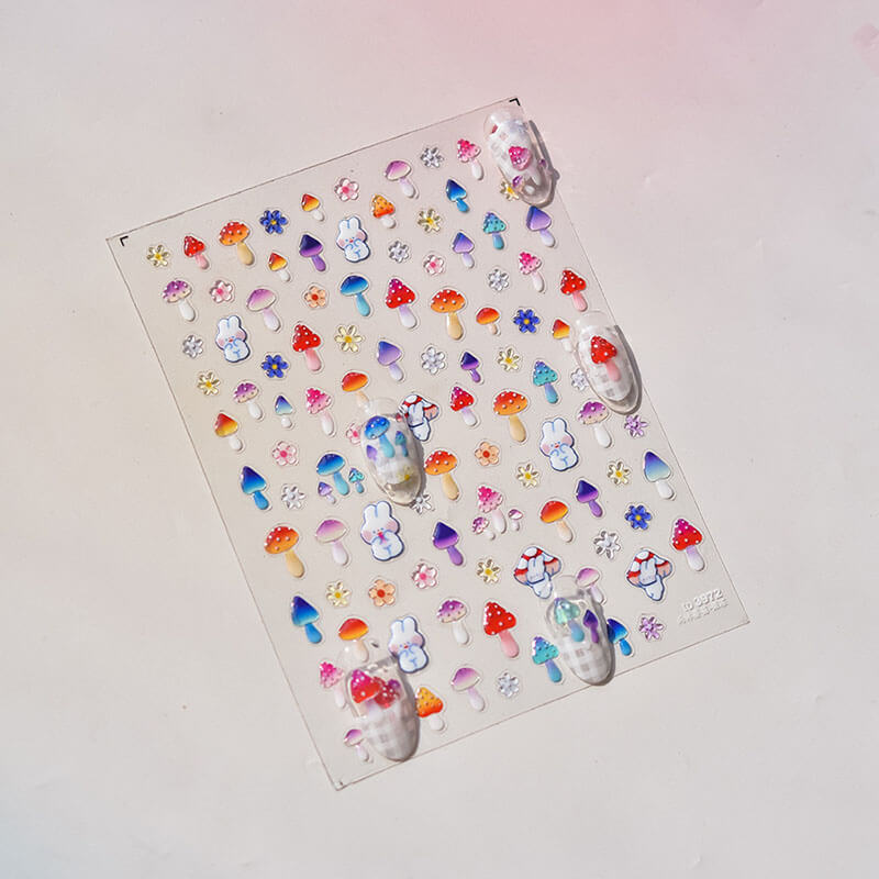 Cute Mushroom Nail Stickers - Jelly-like finish