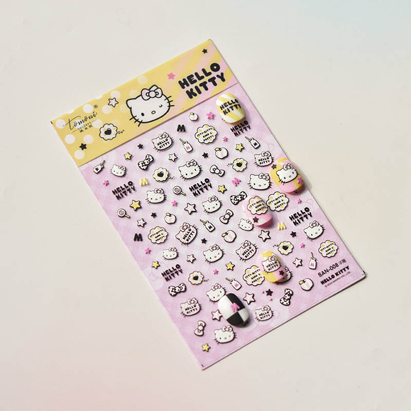 Hello Kitty Nail Decal: Pink Hello Kitty characters with fun patterns