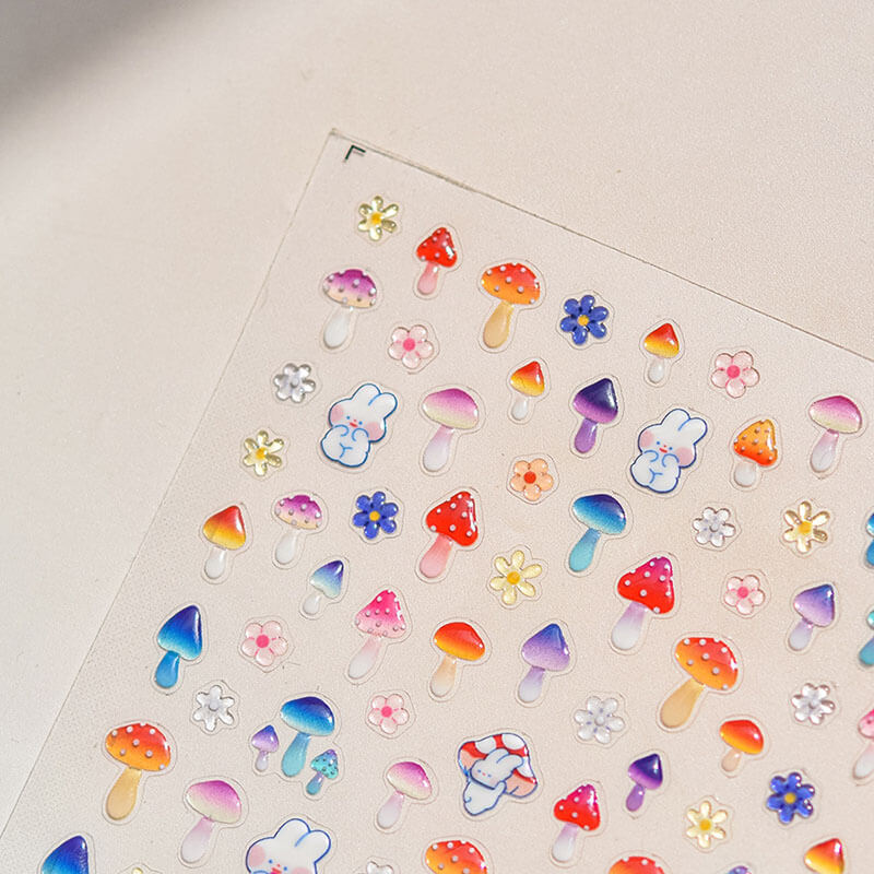 Detailed Jelly Style Mushroom Nail Stickers - Adorable designs