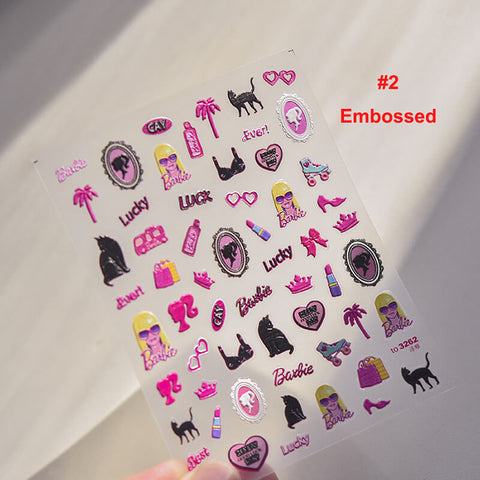 cute pink barbie nail stickers