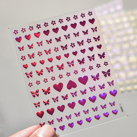 Gold Silver Heart And Butterfly Nail Stickers-to 3889