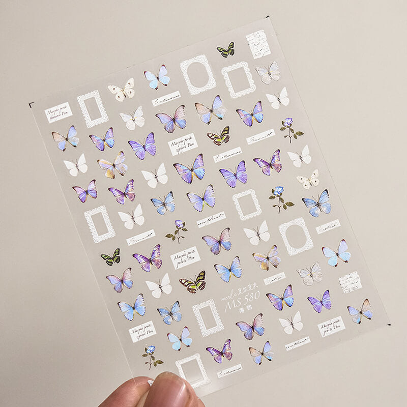 3D Flat Blue Butterfly Nail Stickers - Variety of butterfly designs