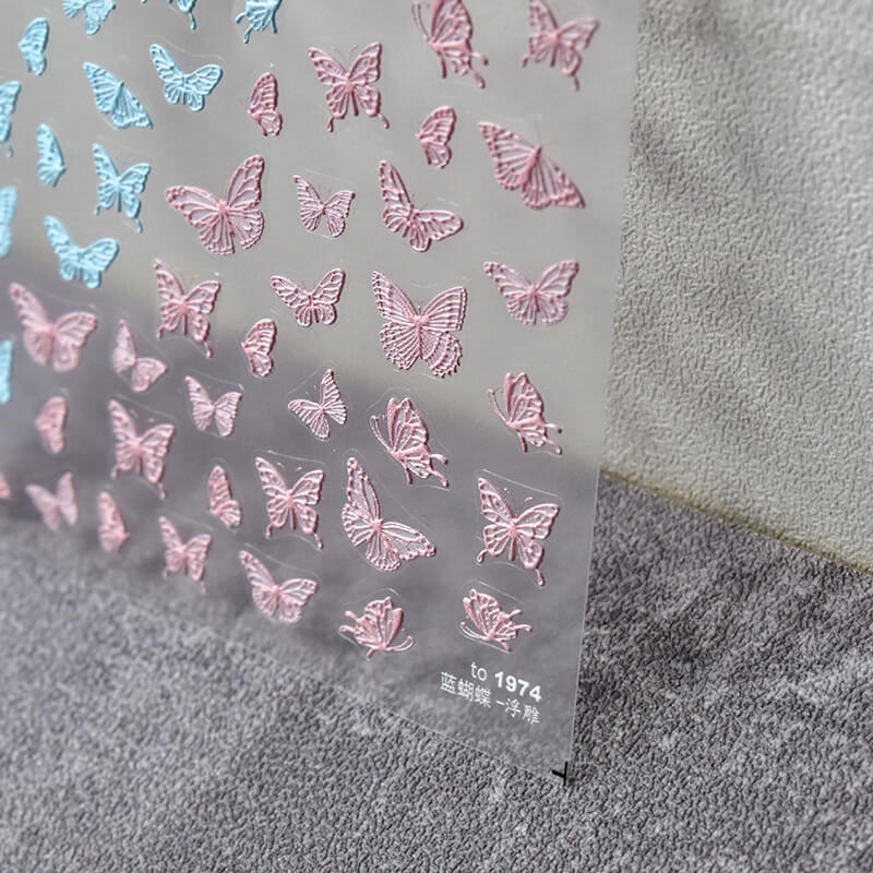 embossed pink butterfly nal stickers