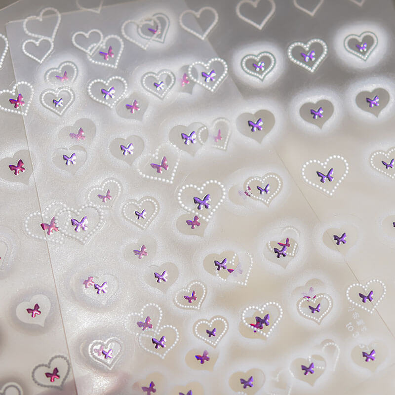Heart Nail Stickers with Butterflies - Add a touch of charm to your nails