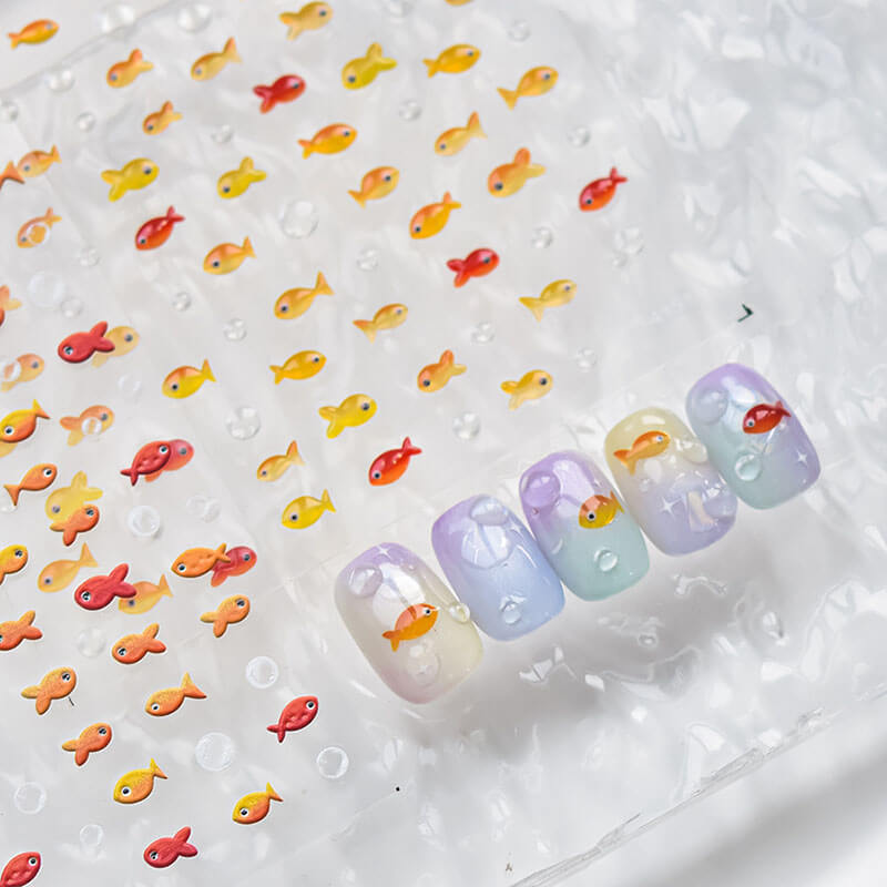 Small Fishes Nail Stickers Applied on Nails