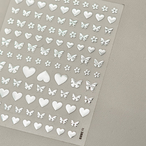 Gold Silver Heart And Butterfly Nail Stickers-to 3889