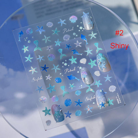 Close-up of Blue Starfish Nail Stickers - Detailed starfish design