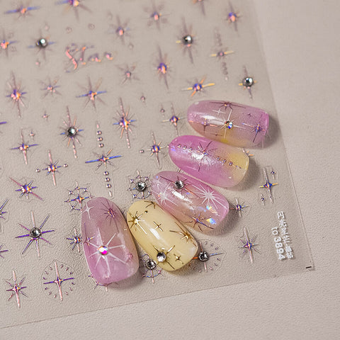 3D gold star nail stickers with crystals for glamorous nail art