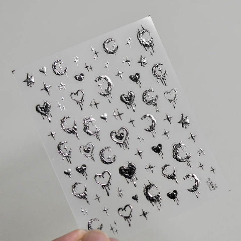 silver star and moon nail decals