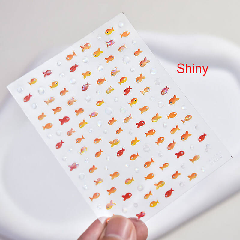 shiny fish nail stickers, cute fish nail decals