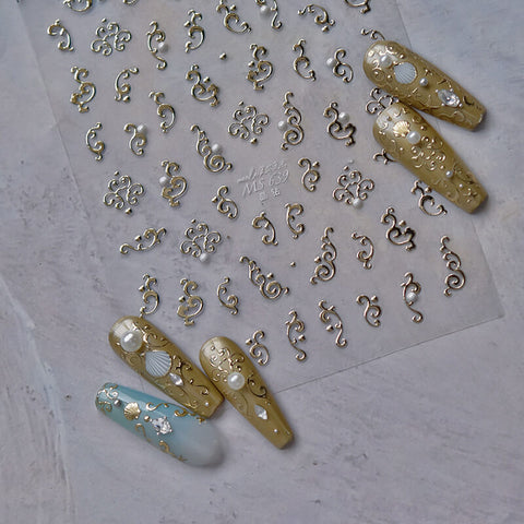 Gold Silver Pattern Nail Stickers, Gold Silver Nail Decals, MS639