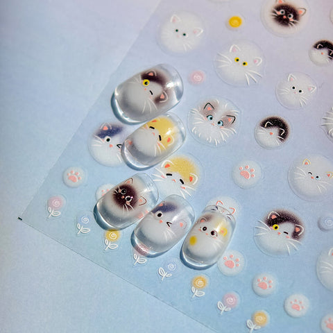 Kawaii Cat Nail Sticker Set - Smiling cat face design