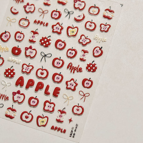 Apple Nail Stickers, Apple Nail Decals, Apple Nail Art, Cute Fruit Nail Stickers, Cute Manicure, Cute Nail Stickers, DIY Nails