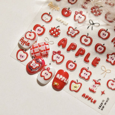 Apple Nail Stickers, Apple Nail Decals, Apple Nail Art, Cute Fruit Nail Stickers, Cute Manicure, Cute Nail Stickers, DIY Nails