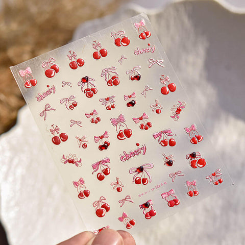 Cherry Nail Stickers, Cherry Nail Decals, Cute Fruit Nail Stickers, Red Cherry Nails, DIY Nails, 3D Nail Stickers, Bowknot Nail Stickers