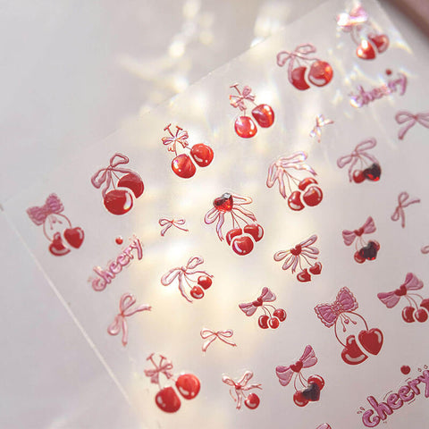 Cherry Nail Stickers, Cherry Nail Decals, Cute Fruit Nail Stickers, Red Cherry Nails, DIY Nails, 3D Nail Stickers, Bowknot Nail Stickers