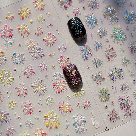 Fireworks Nail Stickers, Fireworks Nail Decals,Firework Nail Art, 3D Nail Stickers, Aesthetic Manicure, DIY Nails, Firework Nails