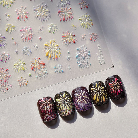 Fireworks Nail Stickers, Fireworks Nail Decals,Firework Nail Art, 3D Nail Stickers, Aesthetic Manicure, DIY Nails, Firework Nails