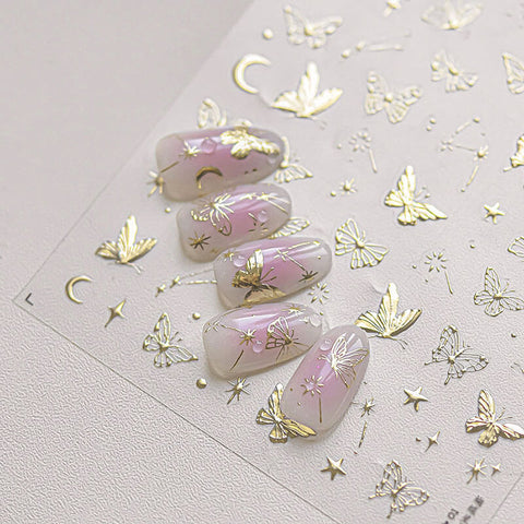 Gold Butterfly Nail Stickers, Gold Butterfly Nail Decals, Gold Nail Art Stickers, Butterfly Stickers, Manicure Sticker, DIY Nails